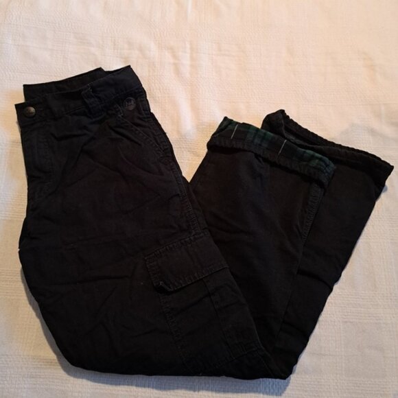 Boys cargo style plaid flannel lined pants. Brand tags removed, black - Picture 1 of 9